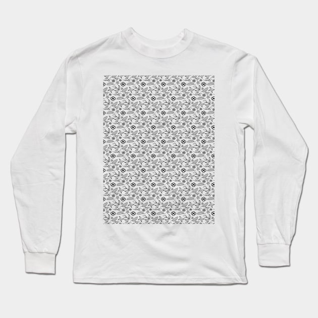 black and white plant pattern Long Sleeve T-Shirt by Spinkly